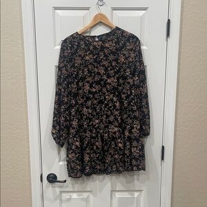 SHEIN Black and Tan Floral Blouse